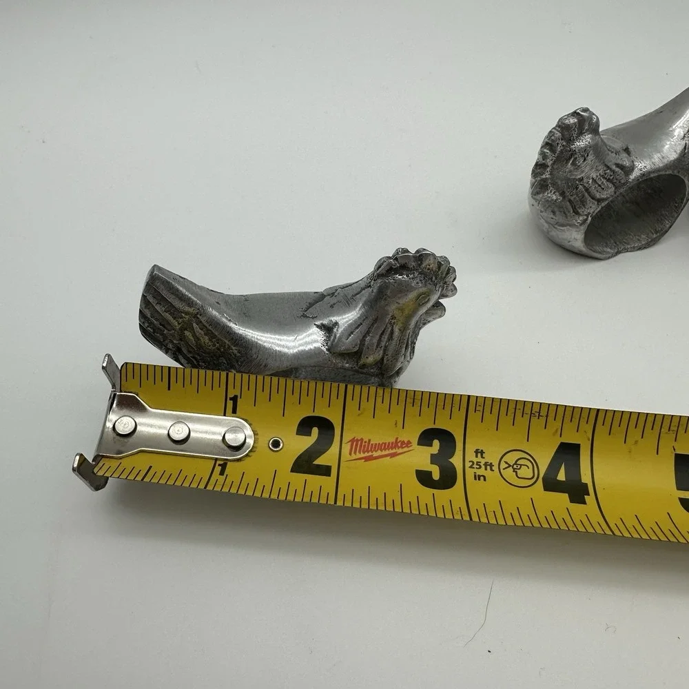 Vintage Pewter Metal Rooster Hens Napkin Rings‎ Holder Farmhouse Set of 4